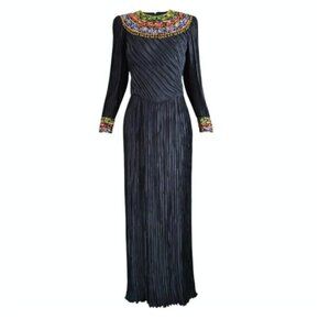 George F. Couture for I. Magnin 1980s Beaded Black Evening Gown Size 10 NEW